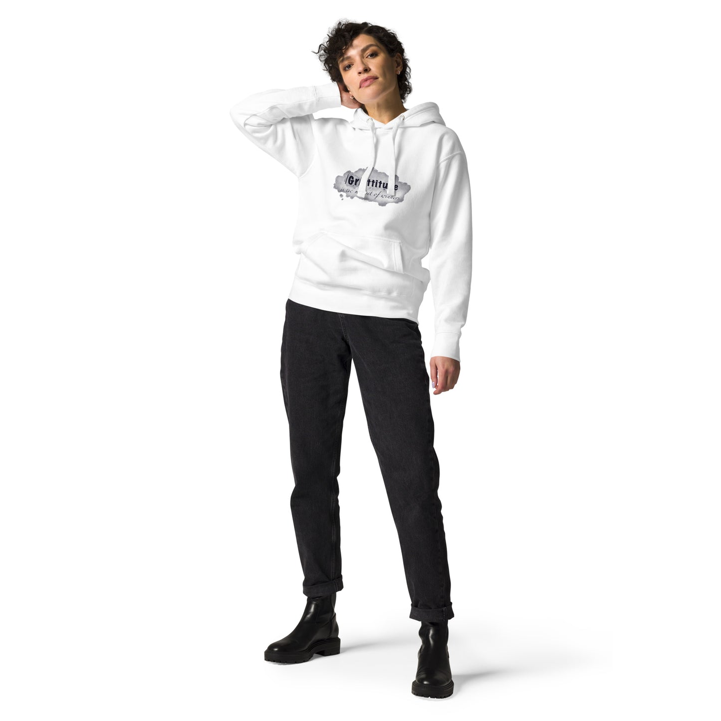 ATTITUDE. GRATITUDE. Unisex Hoodie. WHITE.