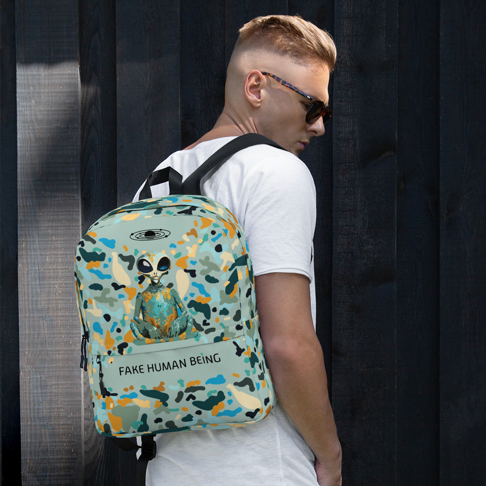OUT OF SPACE. Backpack, water-resistant. FAKE HUMAN BEING.