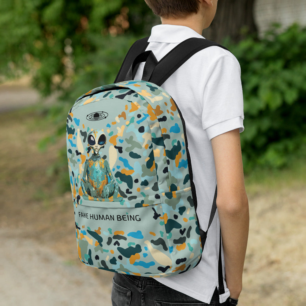 OUT OF SPACE. Backpack, water-resistant. FAKE HUMAN BEING.