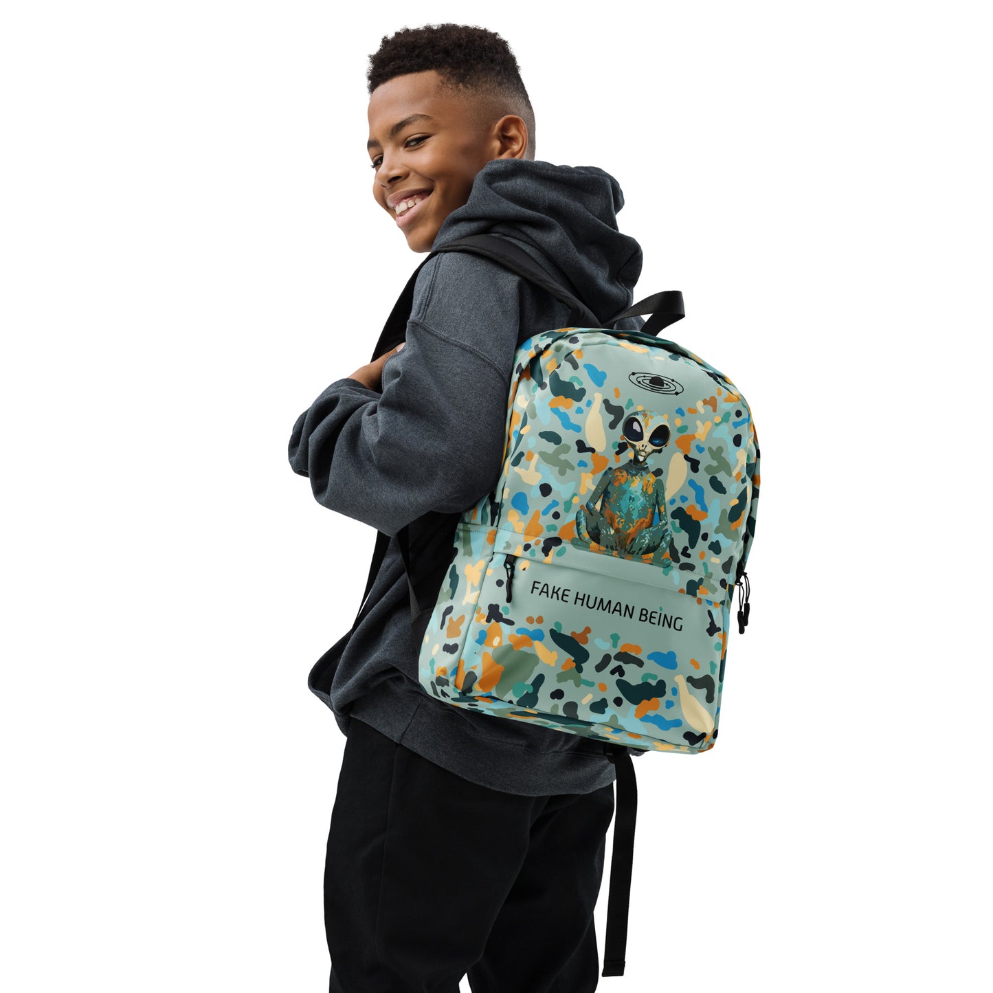 OUT OF SPACE. Backpack, water-resistant. FAKE HUMAN BEING.