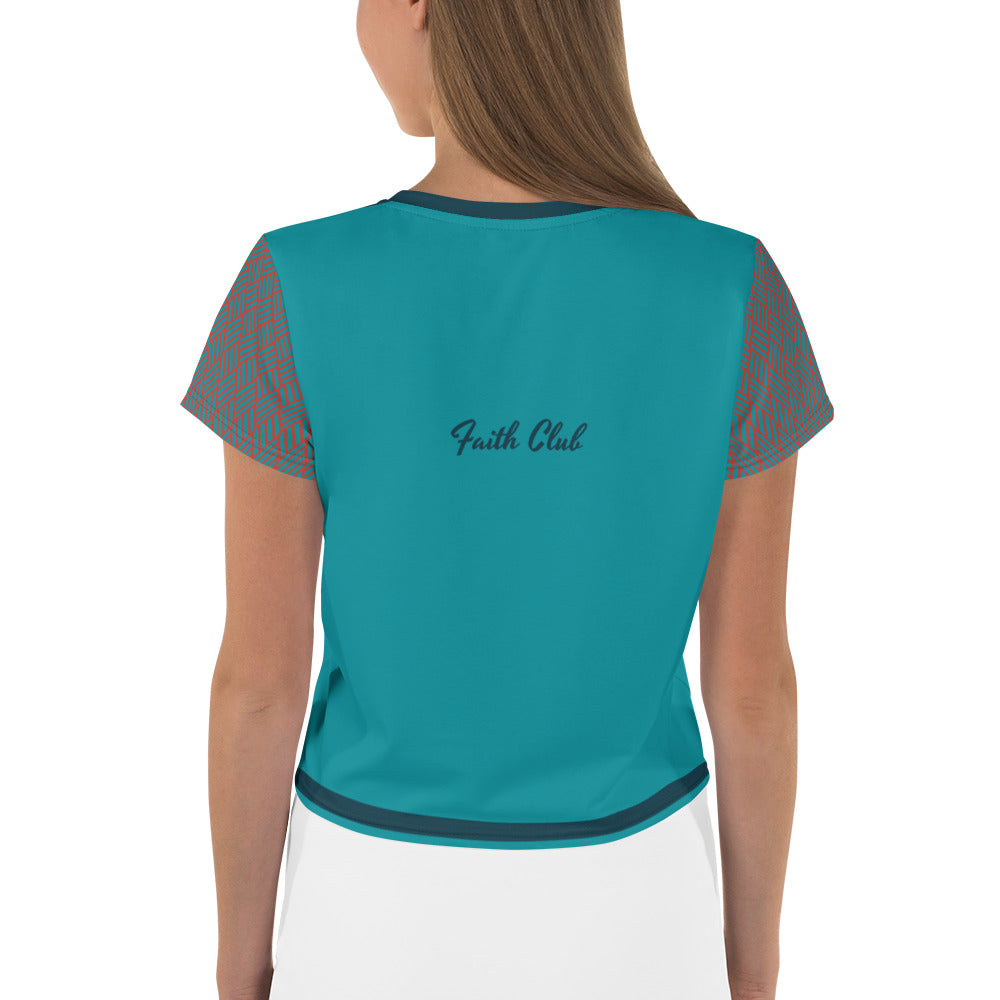 ATTITUDE. All-Over Print Crop Tee. FAITH CLUB.
