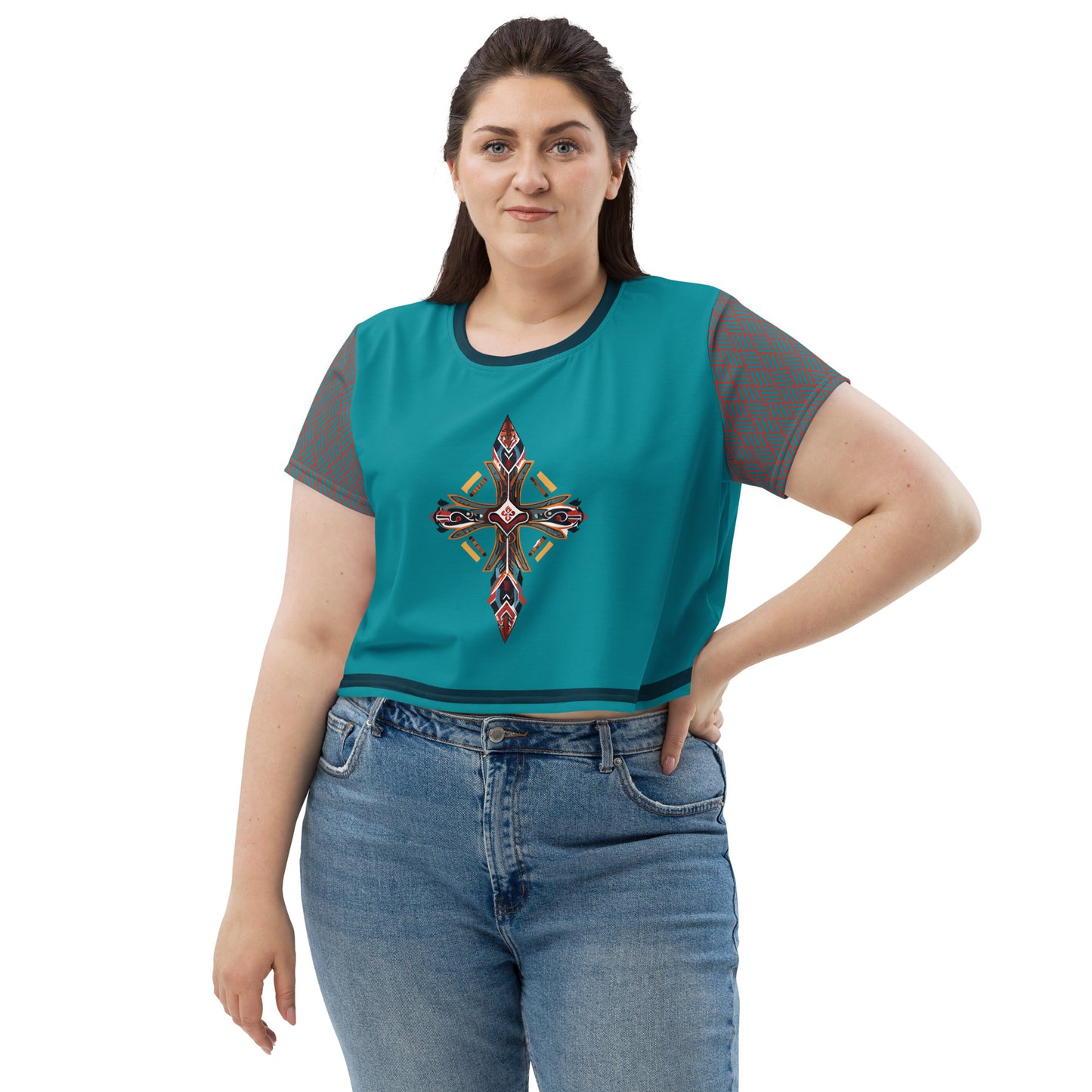 ATTITUDE. All-Over Print Crop Tee. FAITH CLUB.