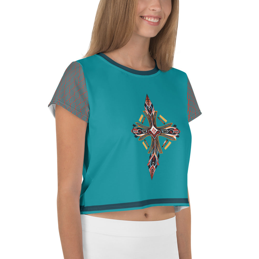 ATTITUDE. All-Over Print Crop Tee. FAITH CLUB.