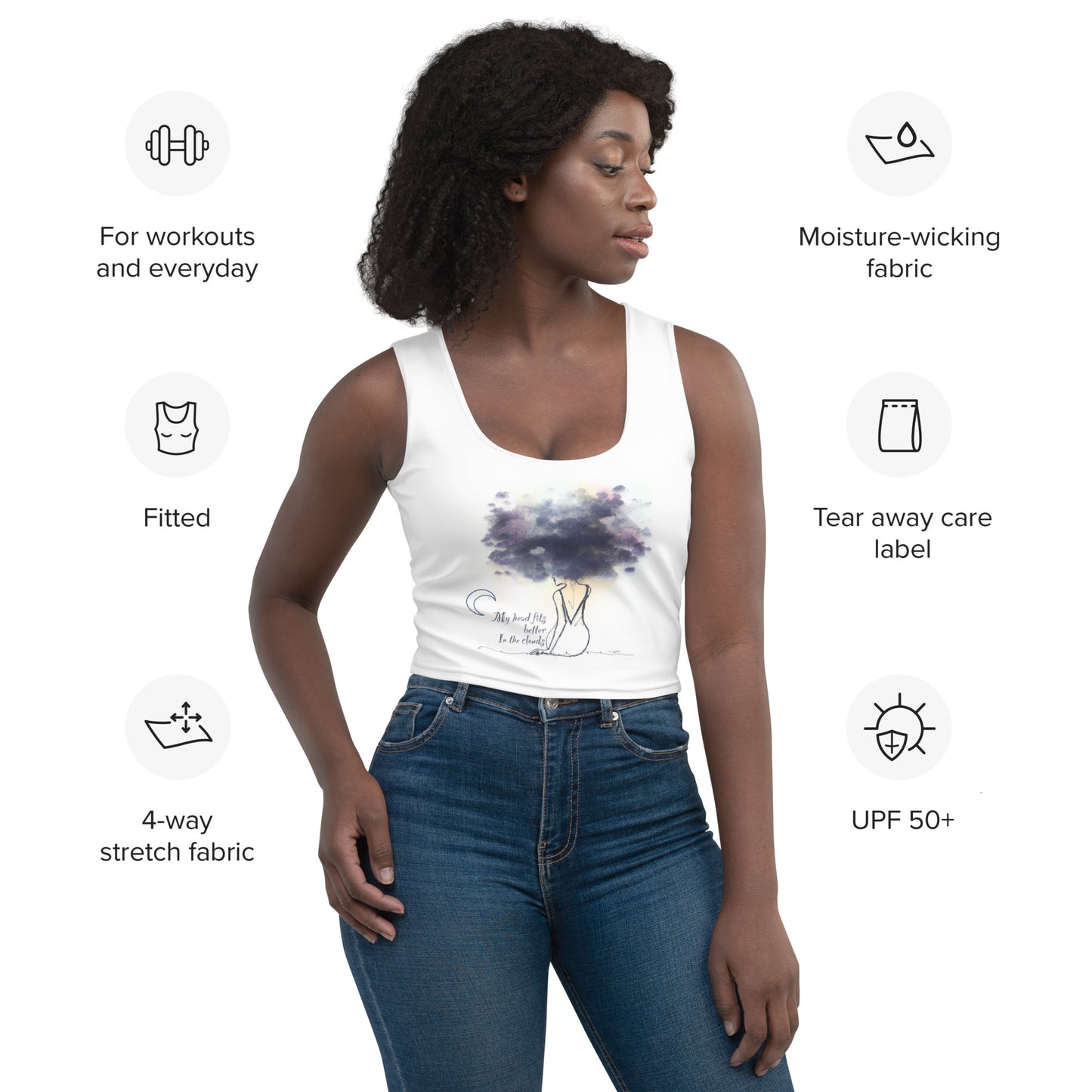 ATTITUDE. Crop Top. White. Head in clouds.