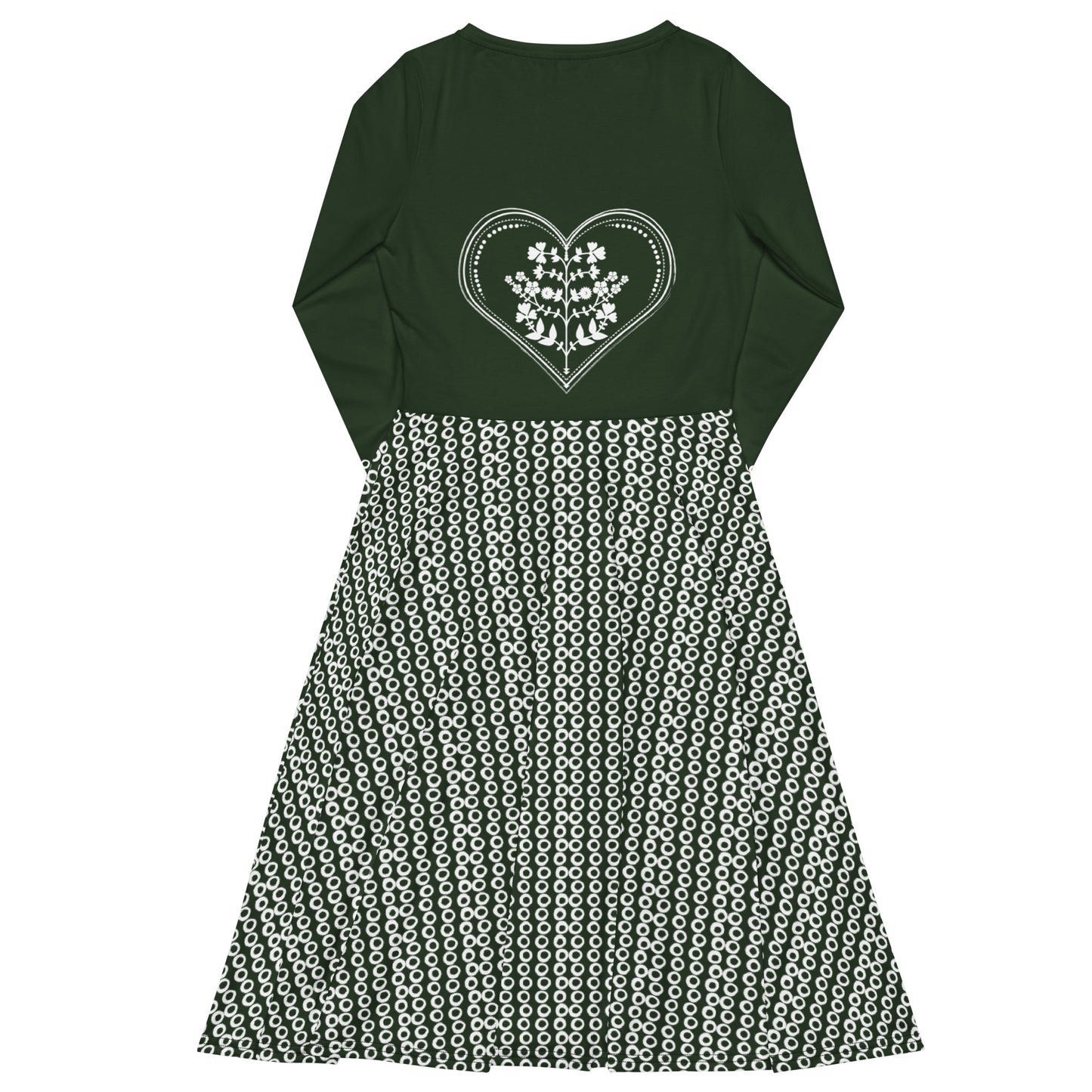 ROOTS! All-over print long sleeve midi dress. FOLKLORE.