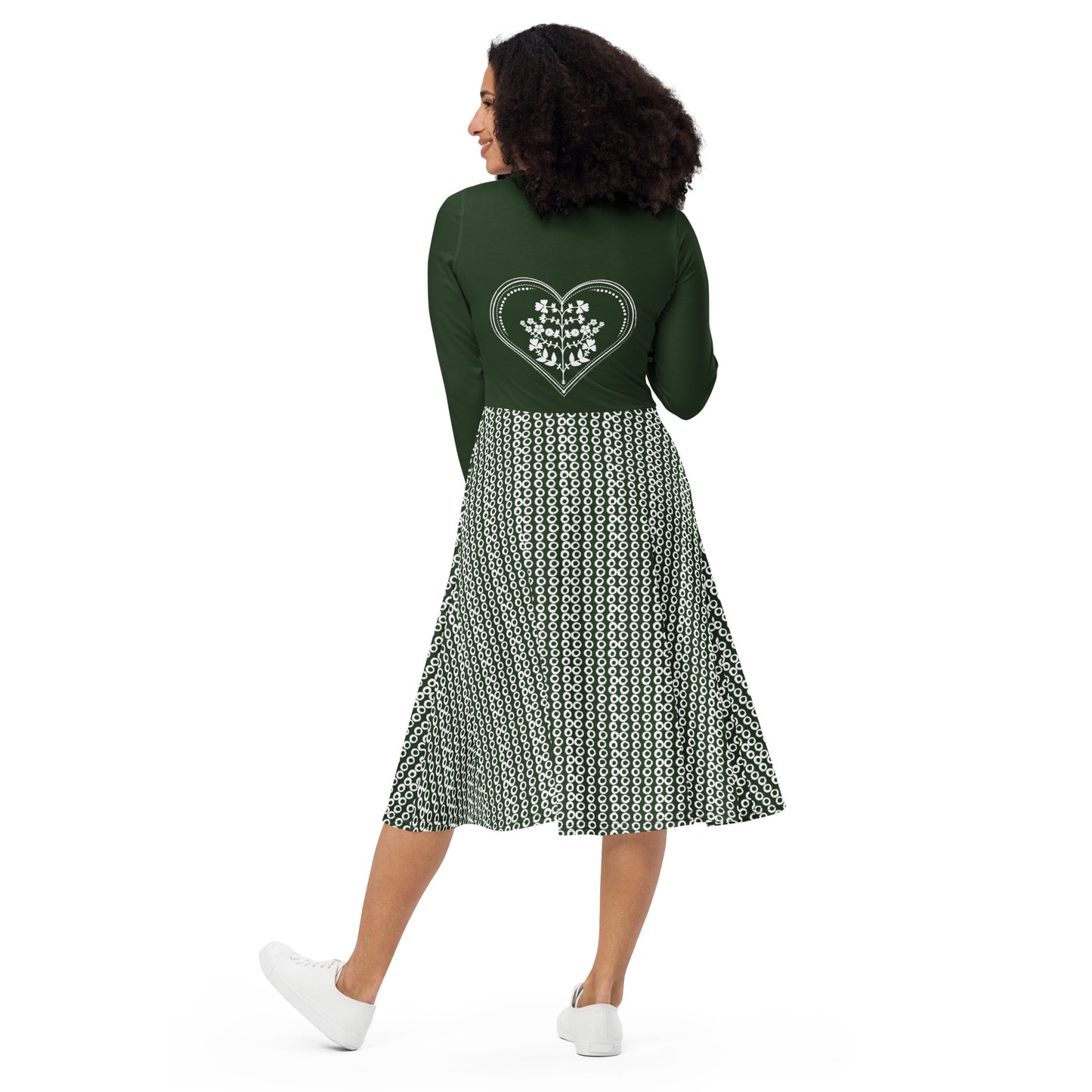ROOTS! All-over print long sleeve midi dress. FOLKLORE.