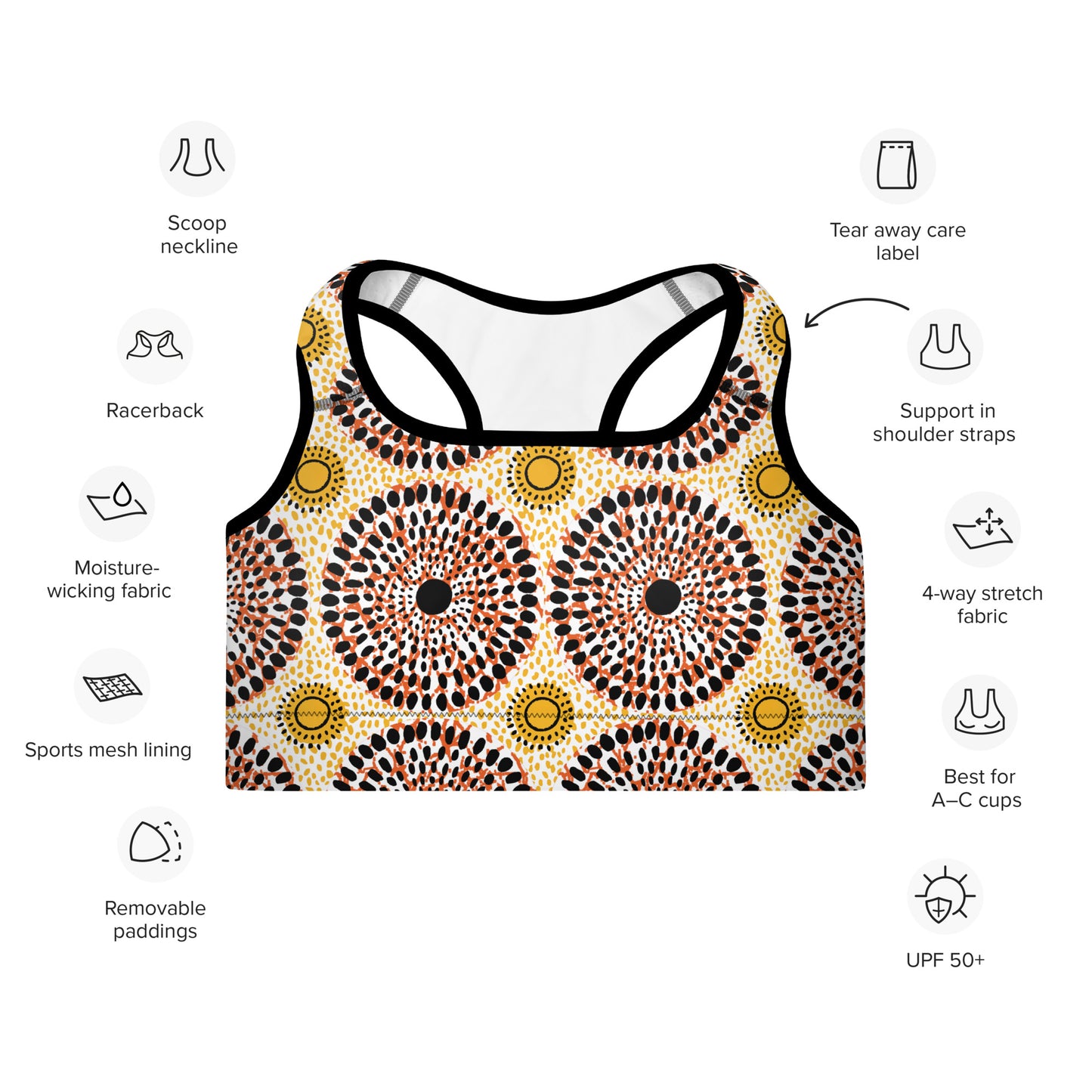ROOTS! Padded Sports Bra with ethnic, African pattern