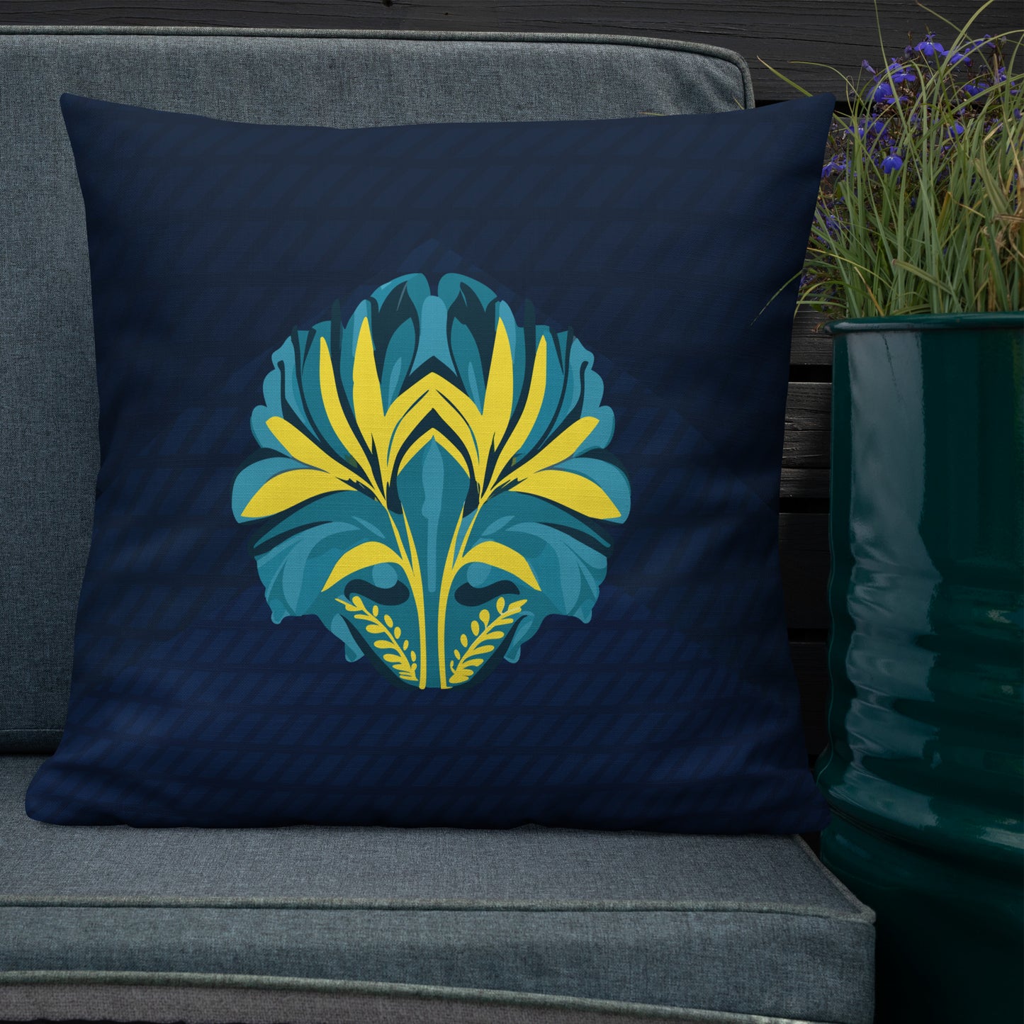 TRIBAL. Premium Pillow. Pachamama. Dark blue.