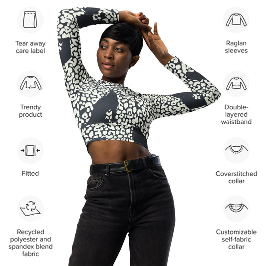 ANIMAL INSTINCT. Recycled long-sleeve crop top. BLACK PANTHER.