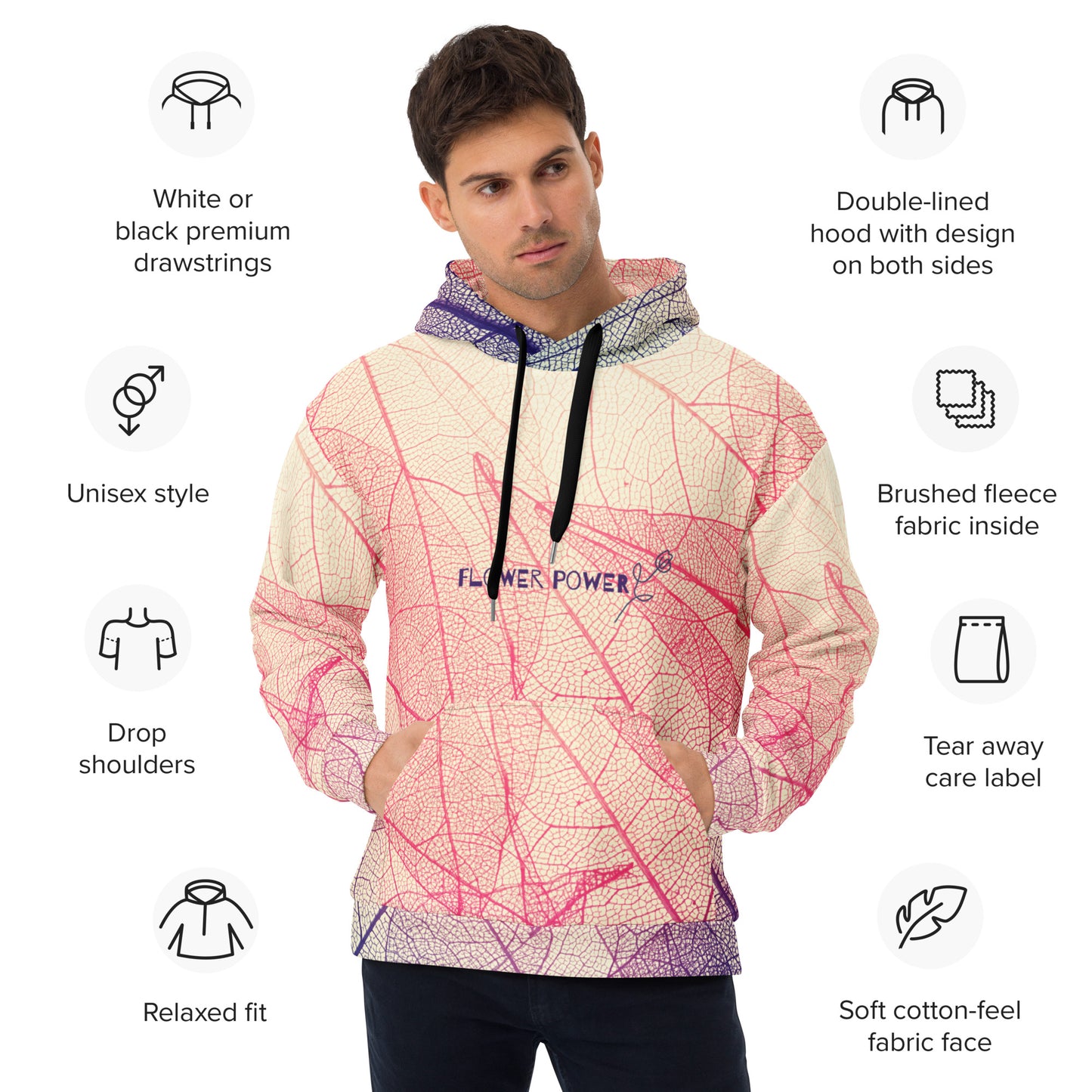 FLOWER POWER. Unisex Hoodie. Leaf.