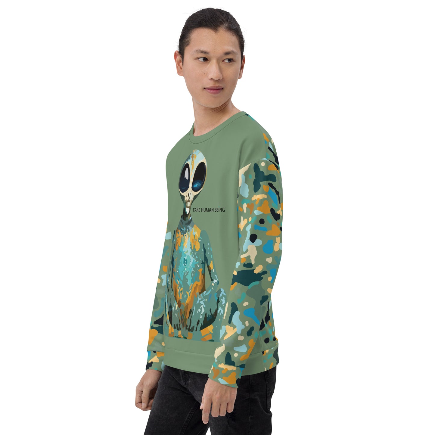 OUT OF SPACE. Unisex Sweatshirt. FAKE HUMAN BEING.