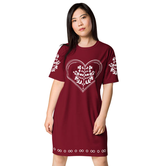 ROOTS! T-shirt dress. FOLKLORE. Wine Red.