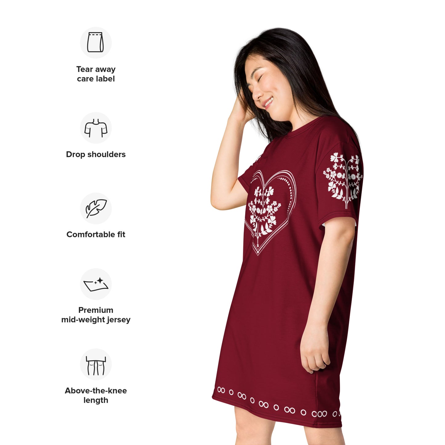 ROOTS! T-shirt dress. FOLKLORE. Wine Red.