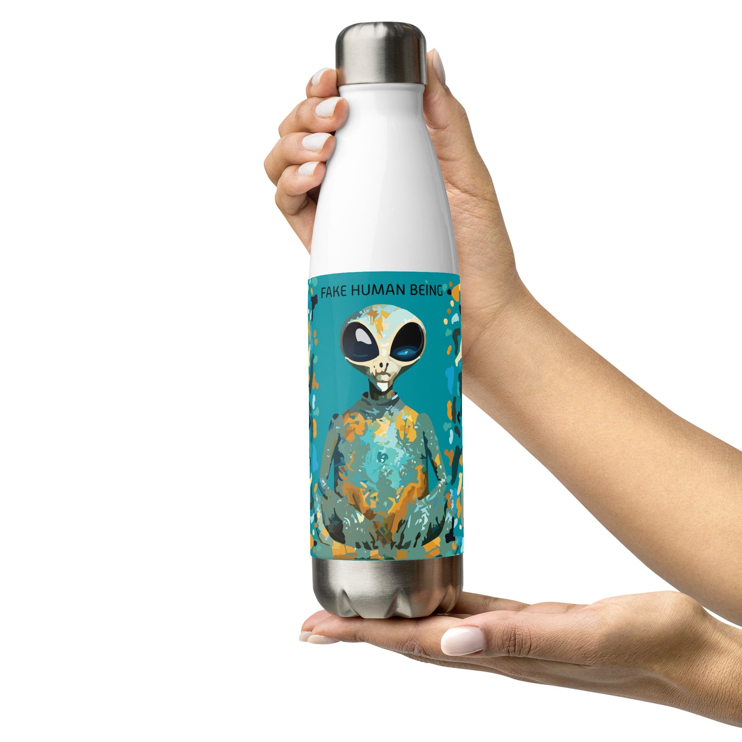 OUT OF SPACE. Stainless steel water bottle 500ml. FAKE HuMAN BEING.