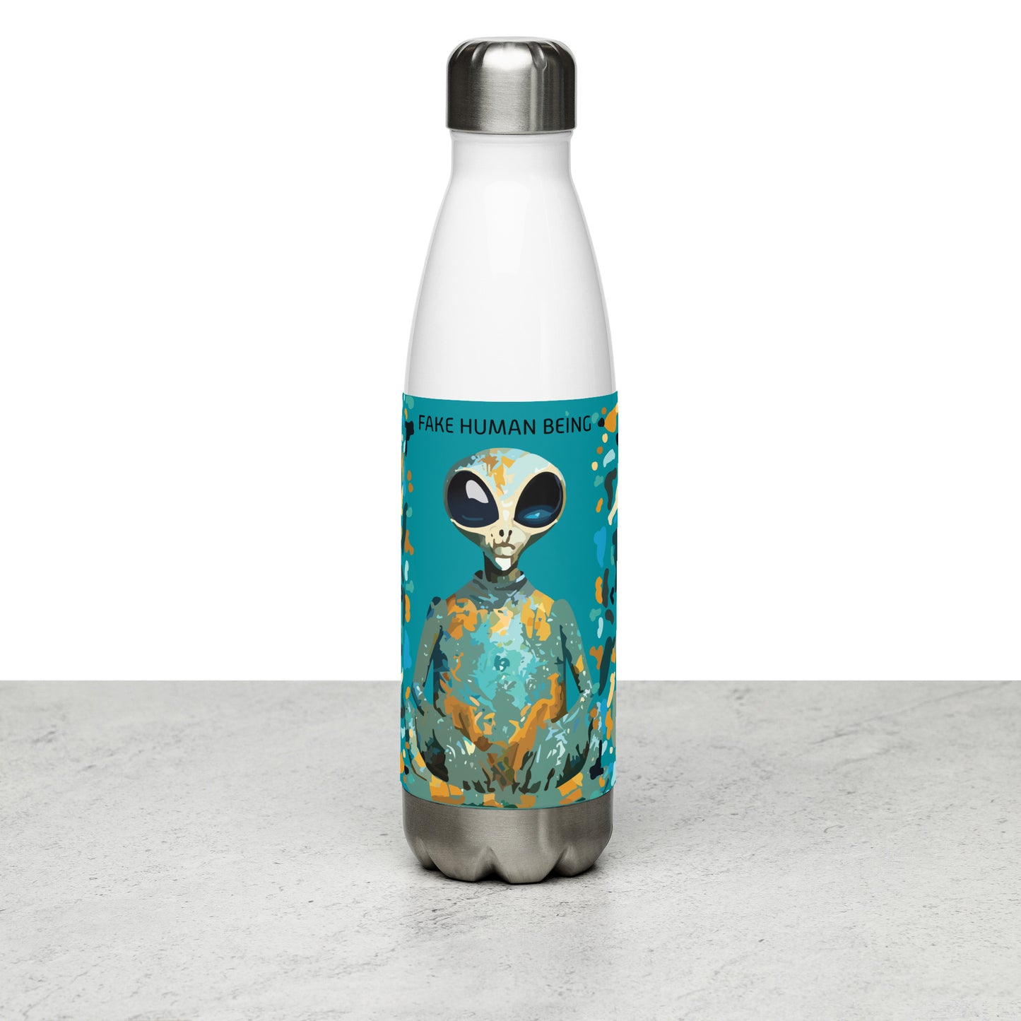 OUT OF SPACE. Stainless steel water bottle 500ml. FAKE HuMAN BEING.