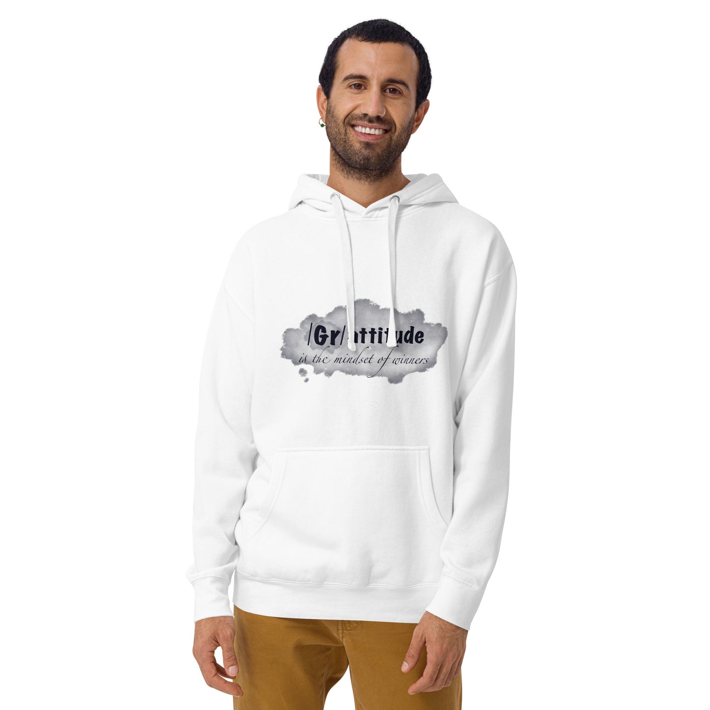 ATTITUDE. GRATITUDE. Unisex Hoodie. WHITE.