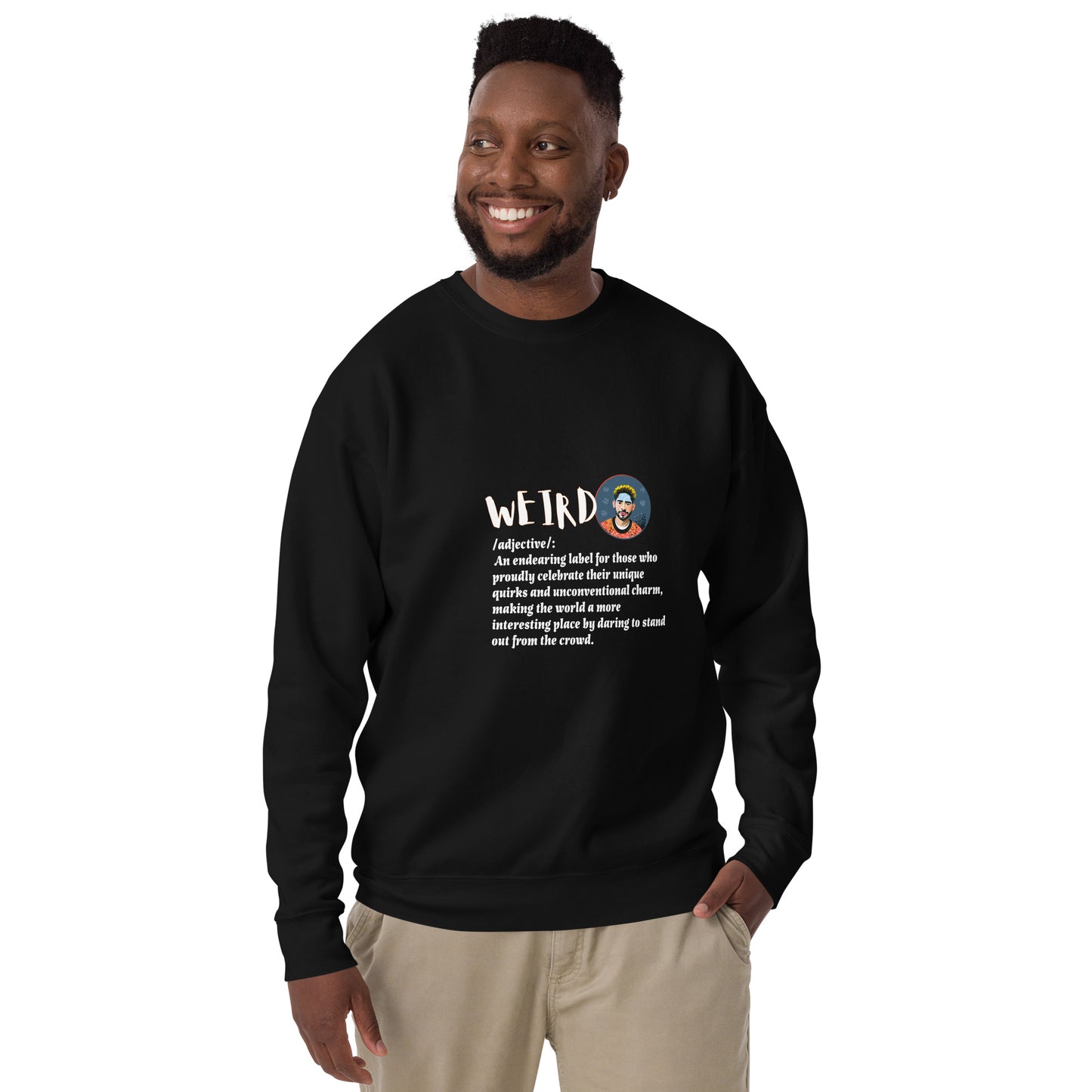 LABELLED. Unisex Premium Sweatshirt. WEIRD.