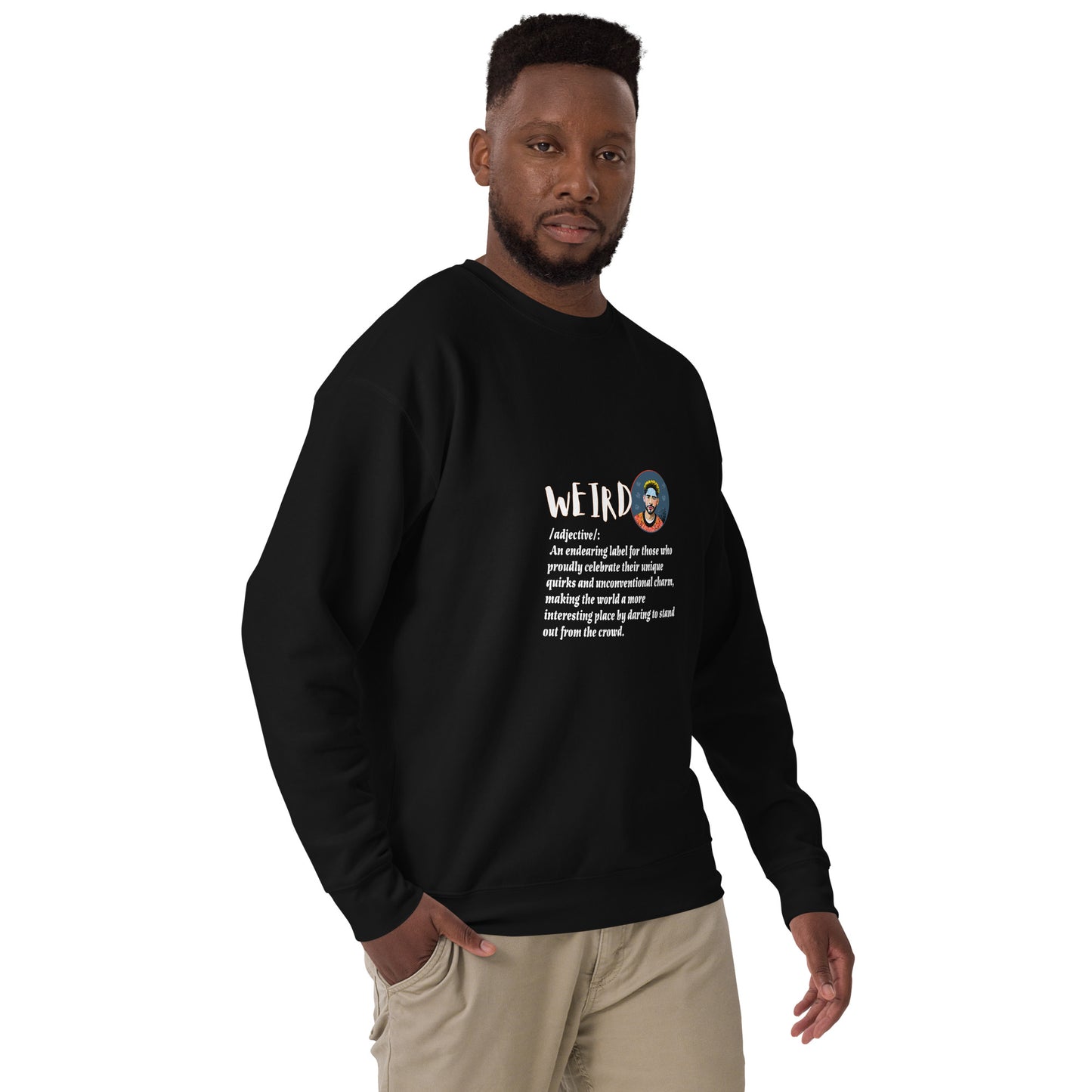 LABELLED. Unisex Premium Sweatshirt. WEIRD.