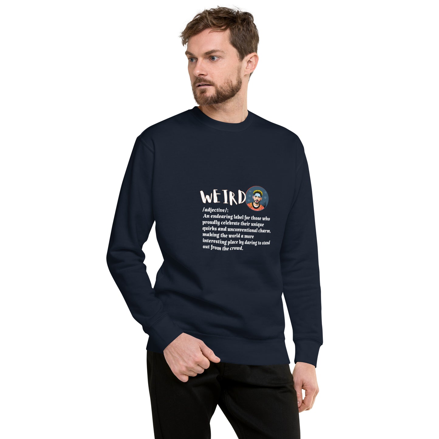 LABELLED. Unisex Premium Sweatshirt. WEIRD.