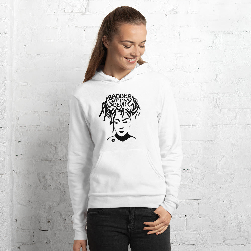ATTITUDE. Hoodie, white. BADDER THAN DEVIL.