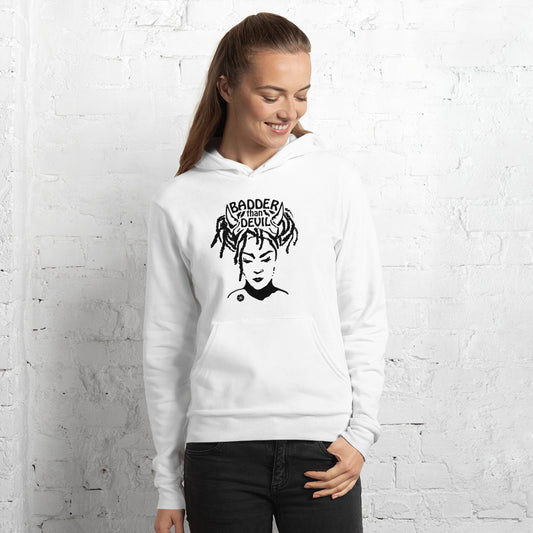 ATTITUDE. Hoodie, white. BADDER THAN DEVIL.