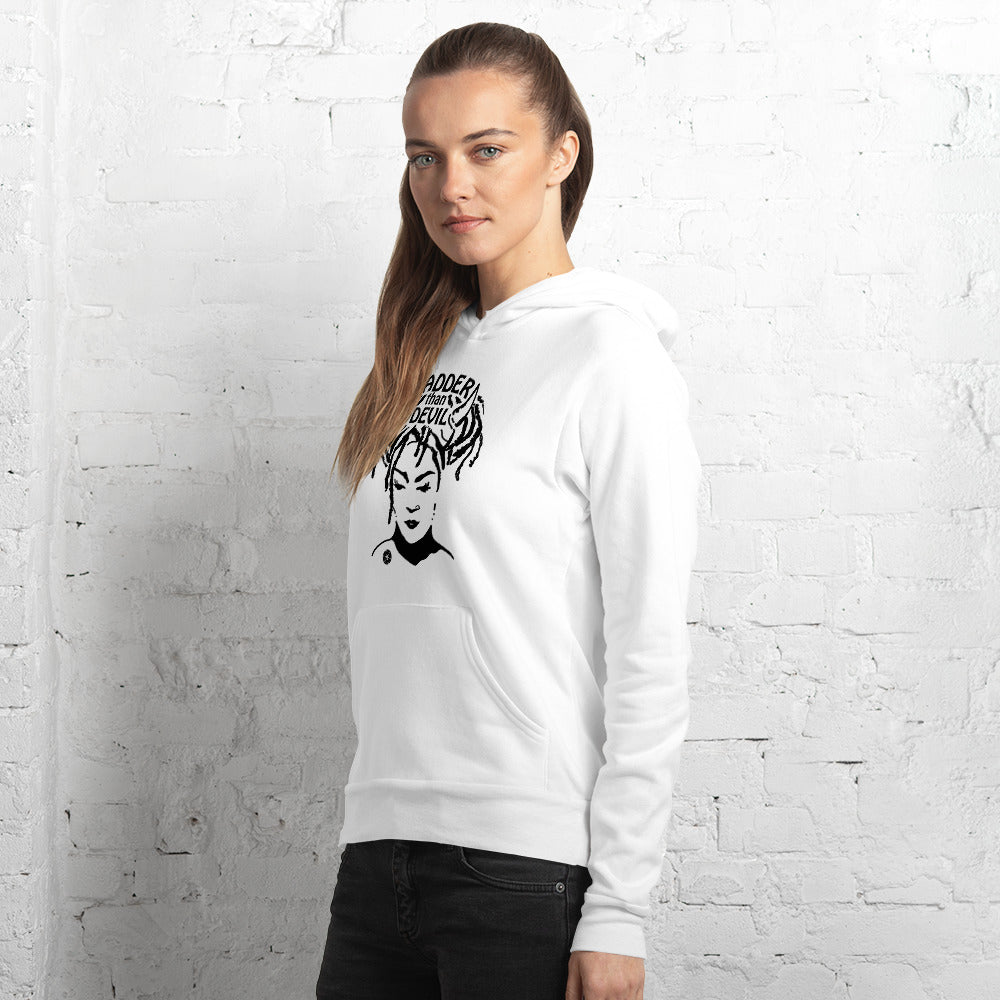 ATTITUDE. Hoodie, white. BADDER THAN DEVIL.