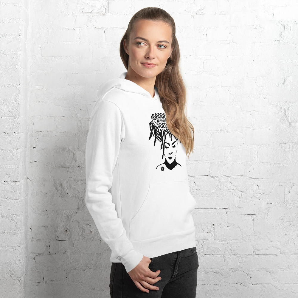 ATTITUDE. Hoodie, white. BADDER THAN DEVIL.