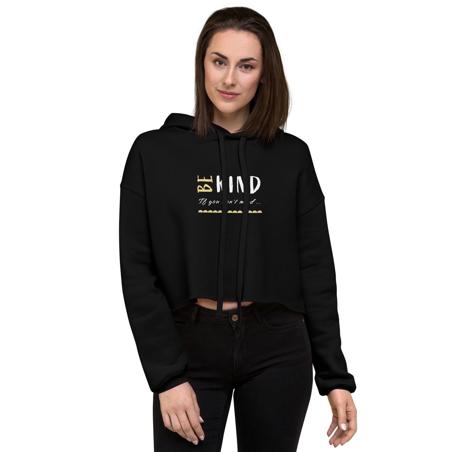 ATTITUDE. BE KIND. Designed Crop Hoodie. Black, grey.