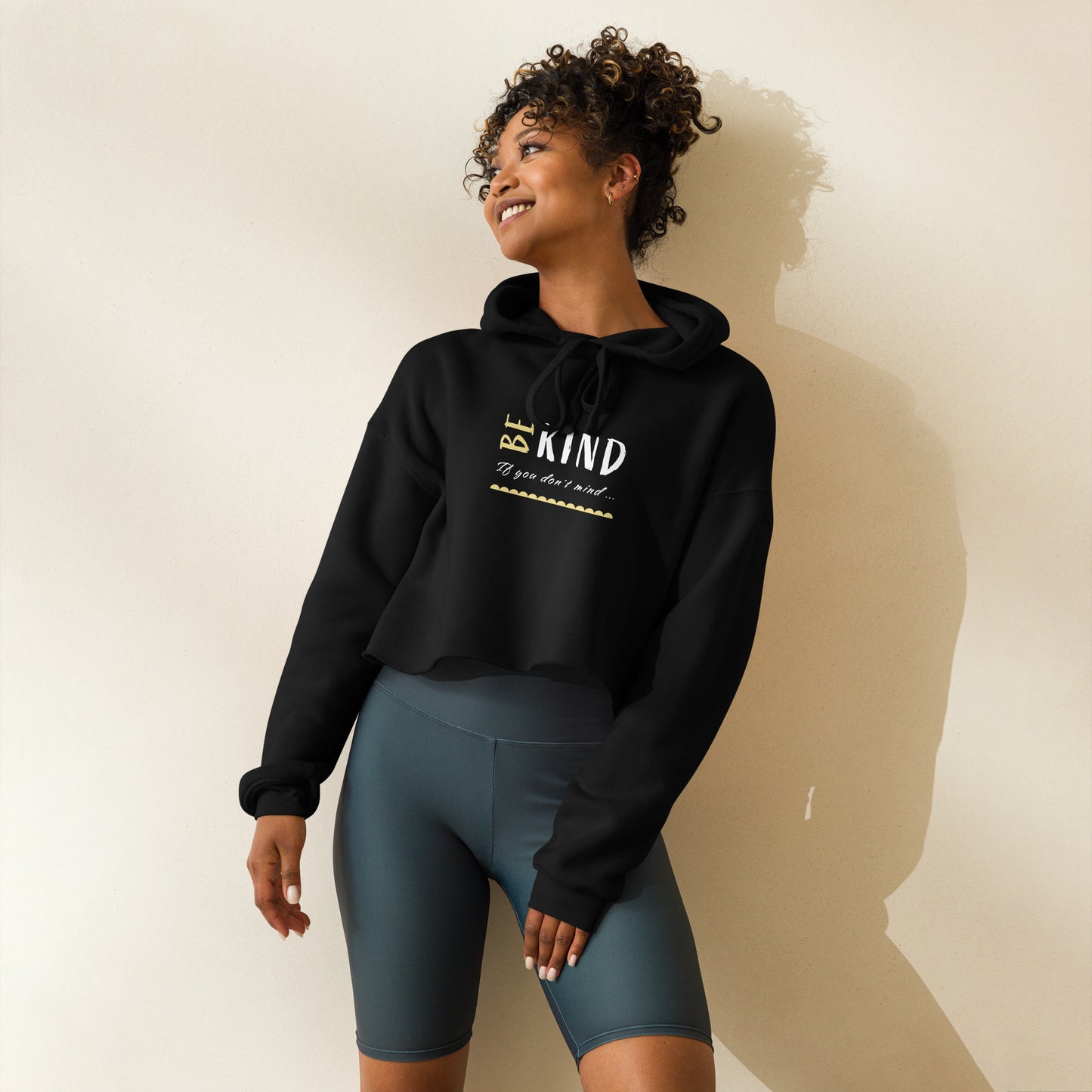 ATTITUDE. BE KIND. Designed Crop Hoodie. Black, grey.