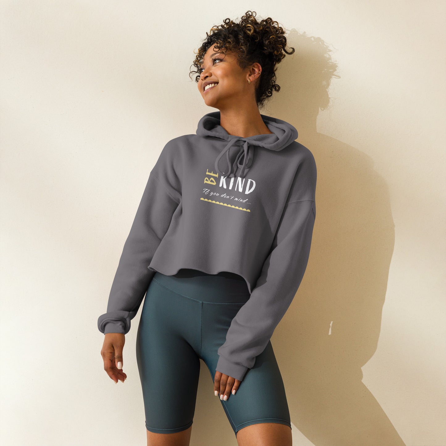 ATTITUDE. BE KIND. Designed Crop Hoodie. Black, grey.