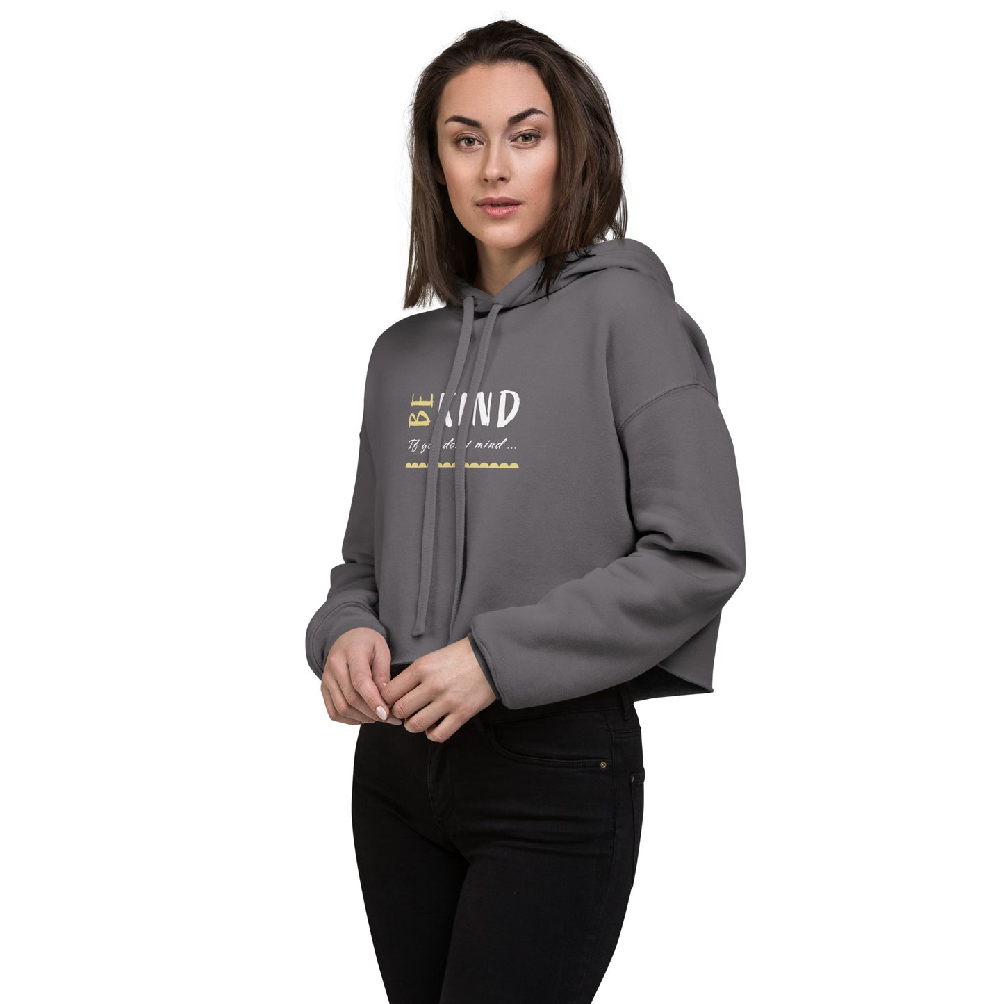 ATTITUDE. BE KIND. Designed Crop Hoodie. Black, grey.