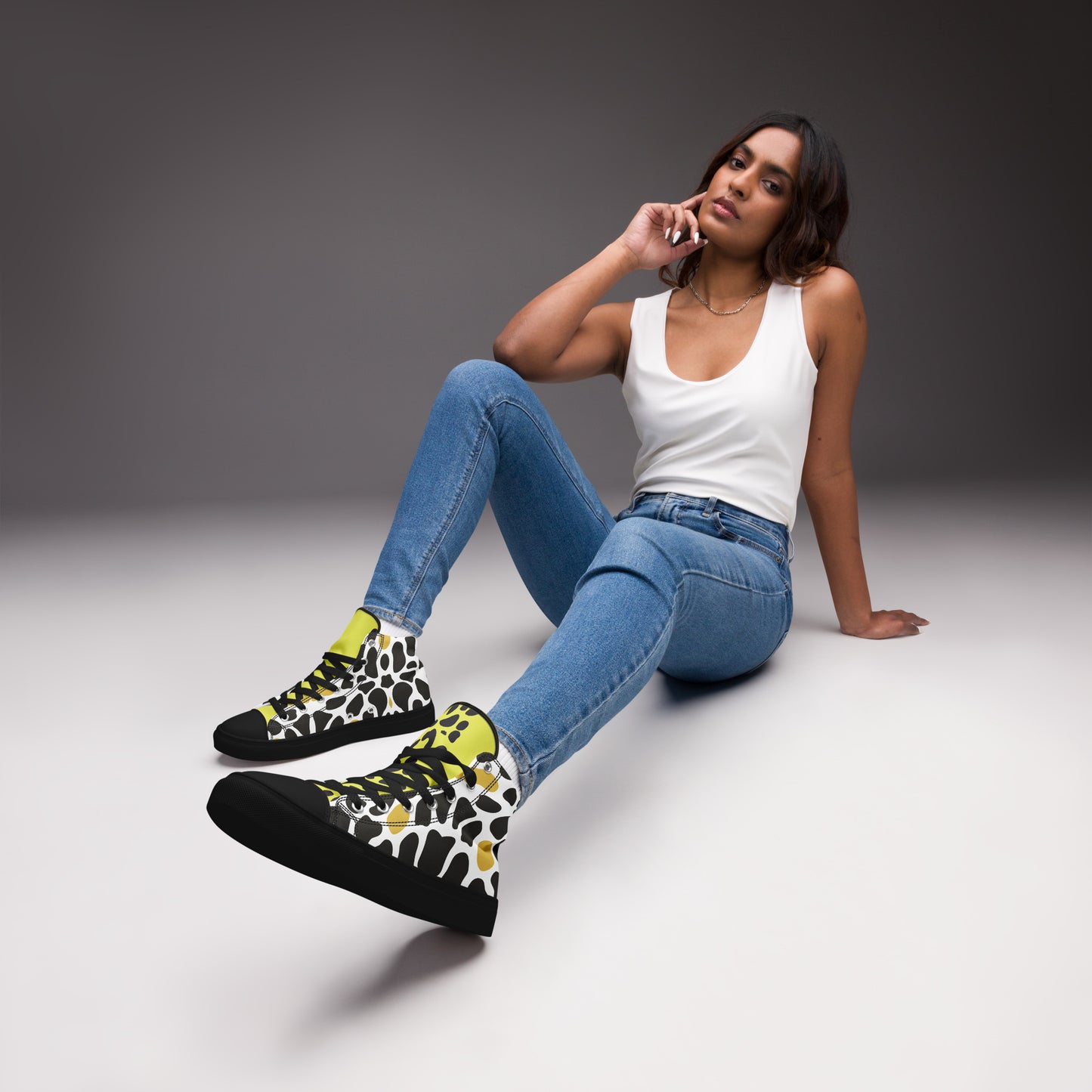 ANIMAL INSTINCT. Women’s high top canvas shoes. Wild cat.